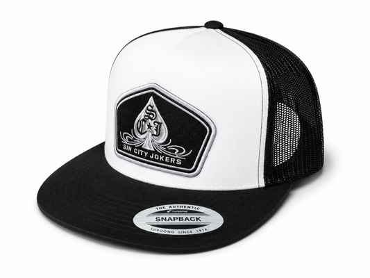 SCJ Pinstripe Spade Patch Trucker 2026 (White & Black)