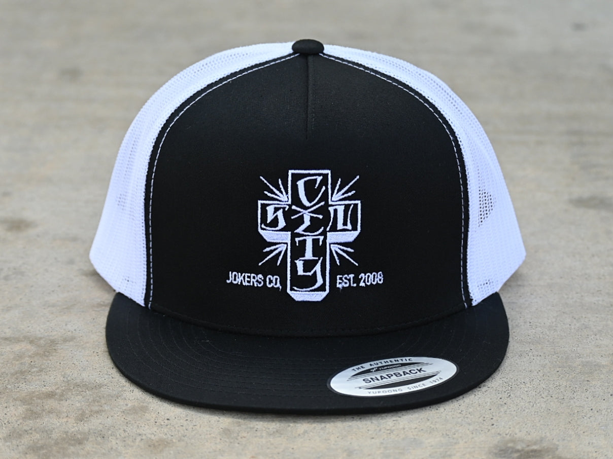 SCJ Cross Trucker (black & white) - Sin City Jokers