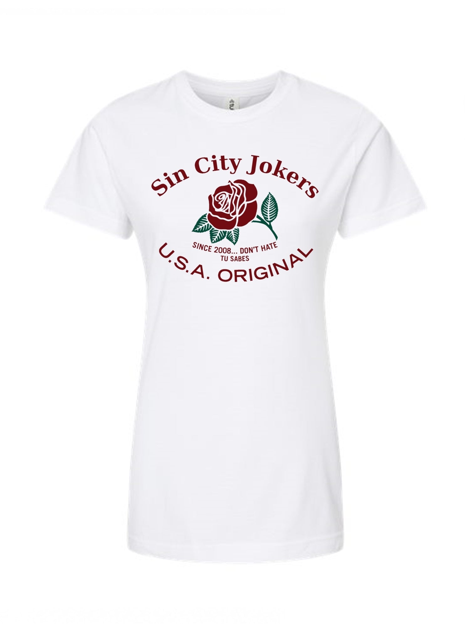SCJ La Rosa Ladies Tee (white tee) - Sin City Jokers