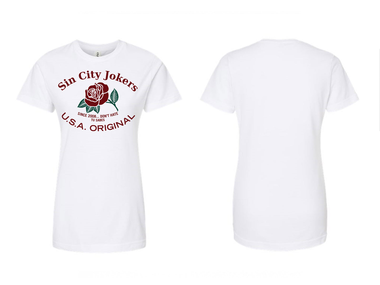 SCJ La Rosa Ladies Tee (white tee) - Sin City Jokers