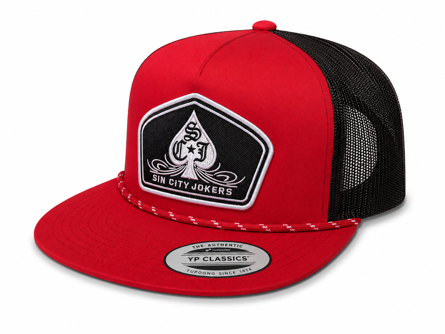 SCJ Pinstripe Spade Patch Rope Trucker (Red & Black)
