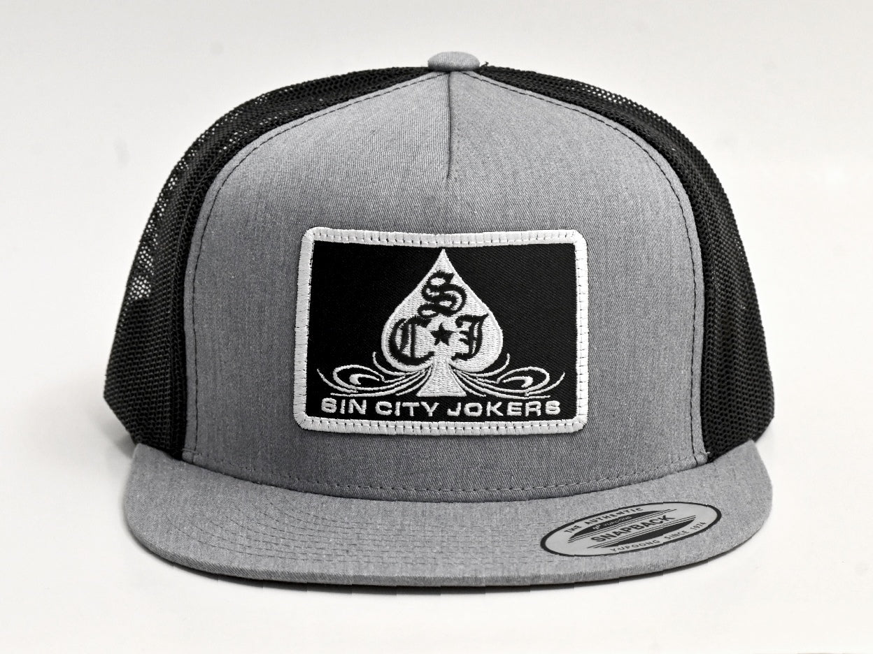 SCJ Pinstripe Spade Patch Trucker (Heather Gray & Black)