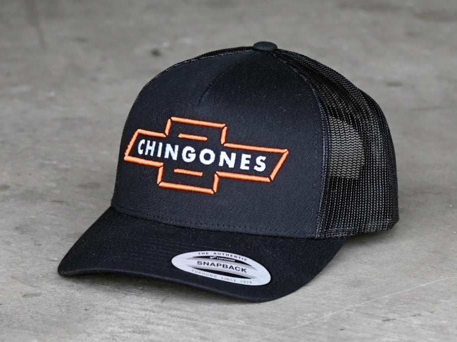 SCJ Chingones Retro Trucker Hat (HD Orange & White) - Sin City Jokers