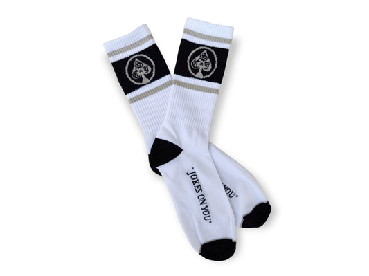 Jokes On You: Black & Gray Stripe Crew Socks - Sin City Jokers