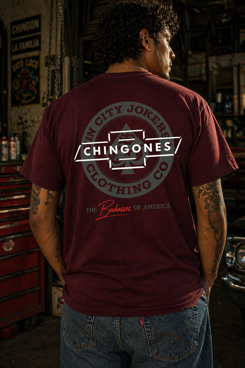SCJ x Chingones Men's Burgundy Premium Tee
