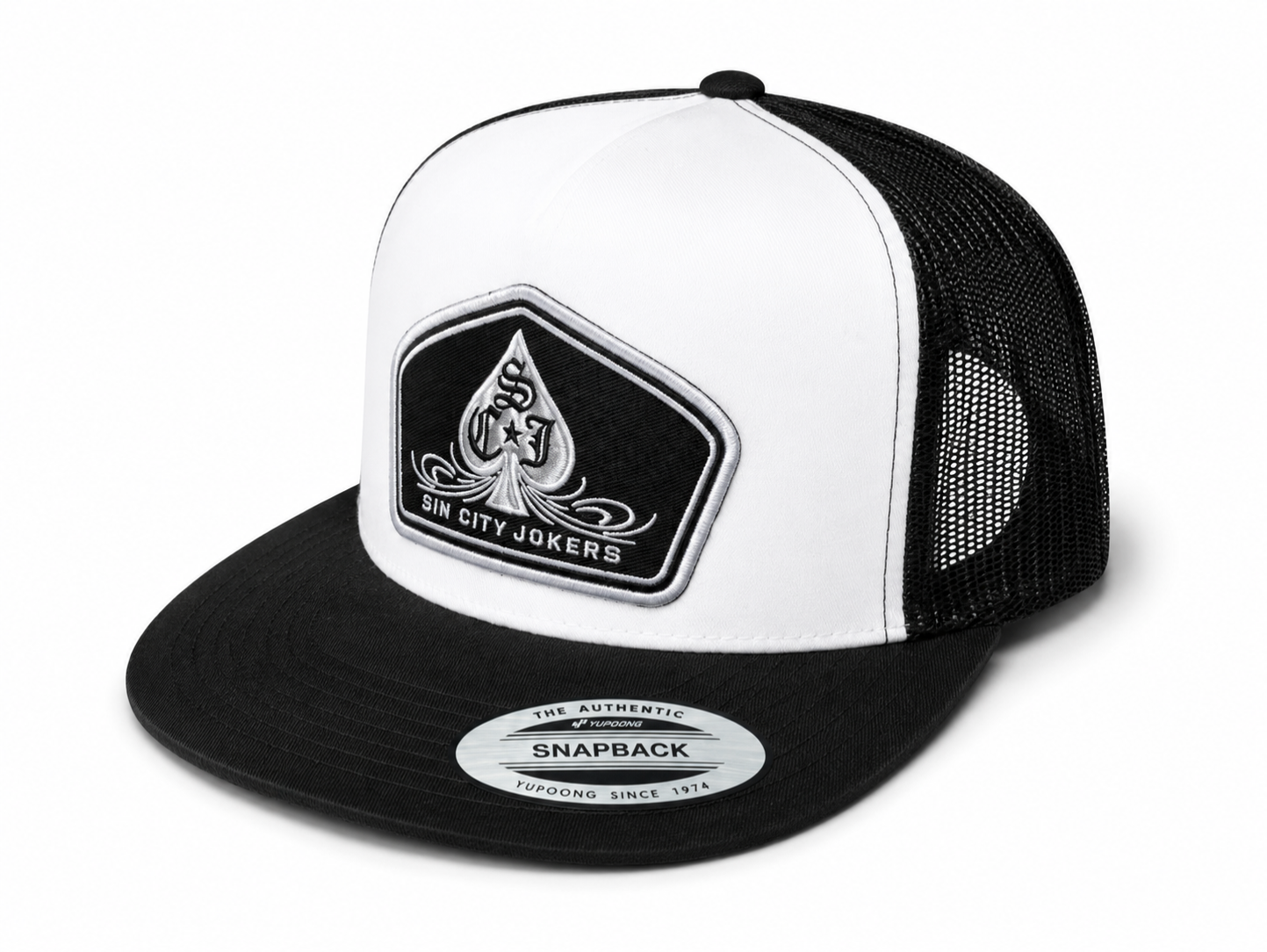 SCJ Pinstripe Spade Patch Trucker 2026 (White & Black)