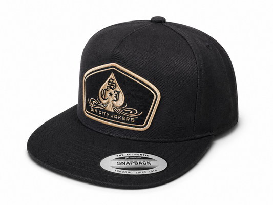 SCJ Pinstripe Spade Patch Snapback 2026 (Black & Gold)