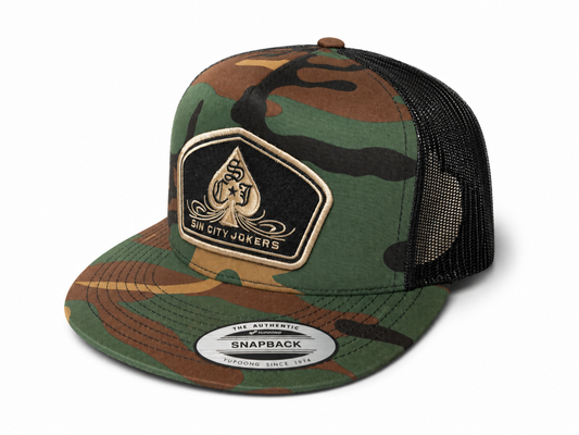 SCJ Pinstripe Spade Patch Trucker 2026 (Camo & Gold)
