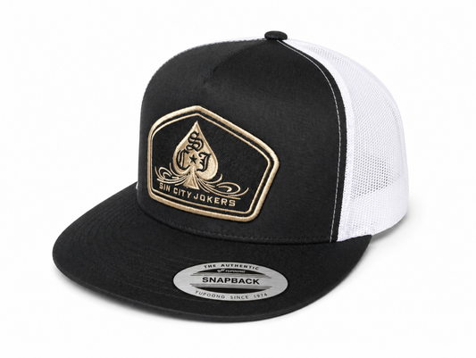 SCJ Pinstripe Spade Patch Trucker 2026 (Black, White & Gold)