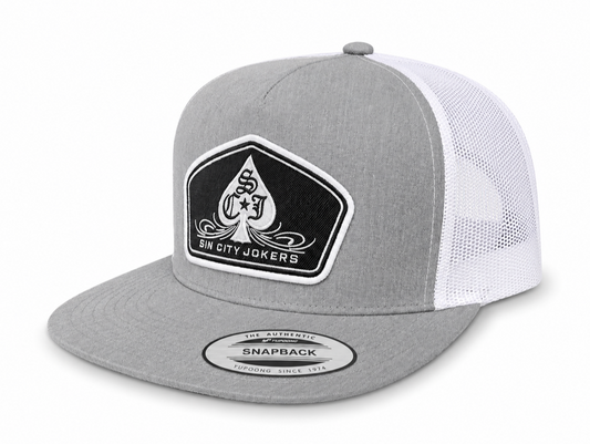 SCJ Pinstripe Spade Patch Trucker 2026 (Heather Gray & White)