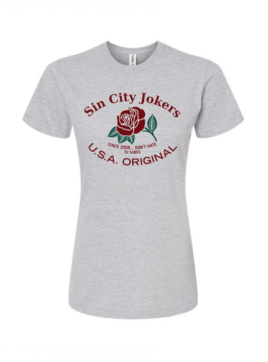 SCJ La Rosa Ladies Tee (heather gray tee) - Sin City Jokers
