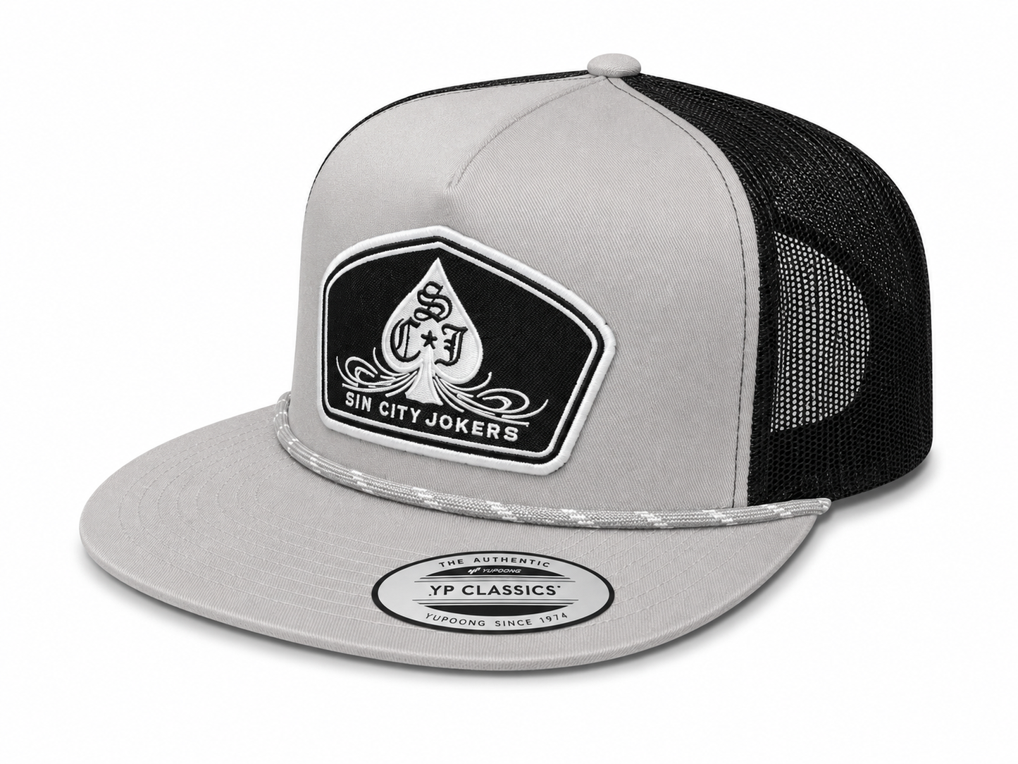 SCJ Pinstripe Spade Patch Rope Trucker (Silver & Black)