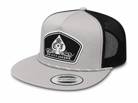 SCJ Pinstripe Spade Patch Rope Trucker (Silver & Black)