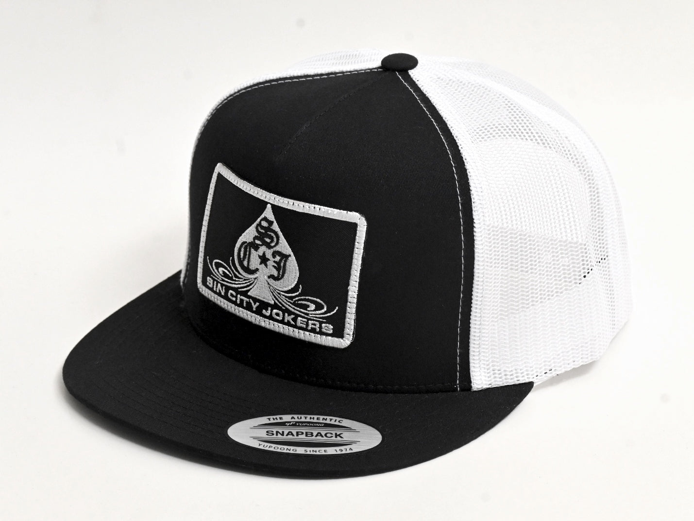 SCJ Pinstripe Spade Patch Trucker (Black & White)