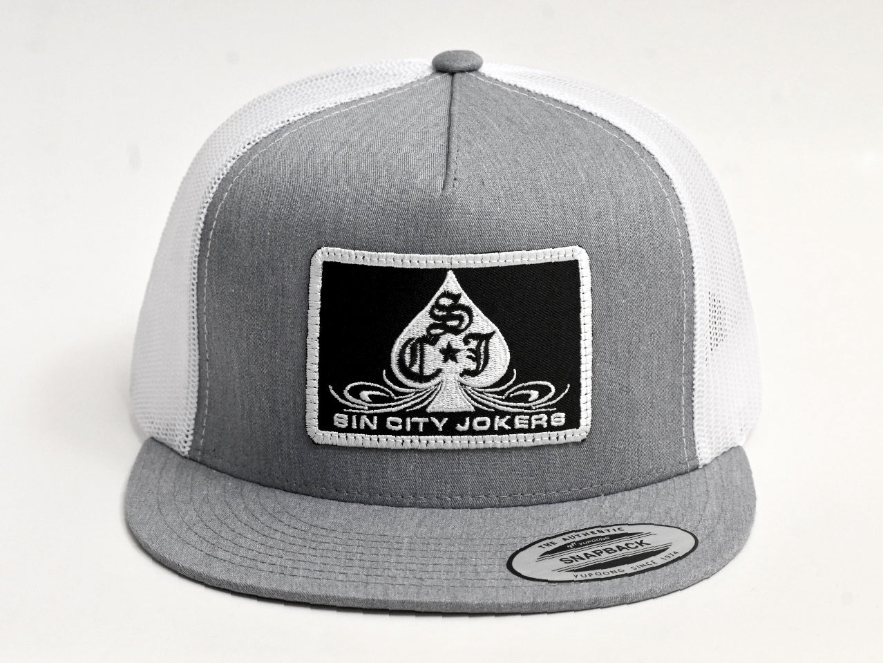 SCJ Pinstripe Spade Patch Trucker (Heather Gray & White)