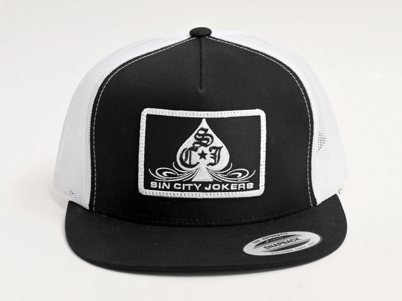 SCJ Pinstripe Spade Patch Trucker (Black & White)