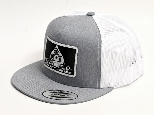 SCJ Pinstripe Spade Patch Trucker (Heather Gray & White)
