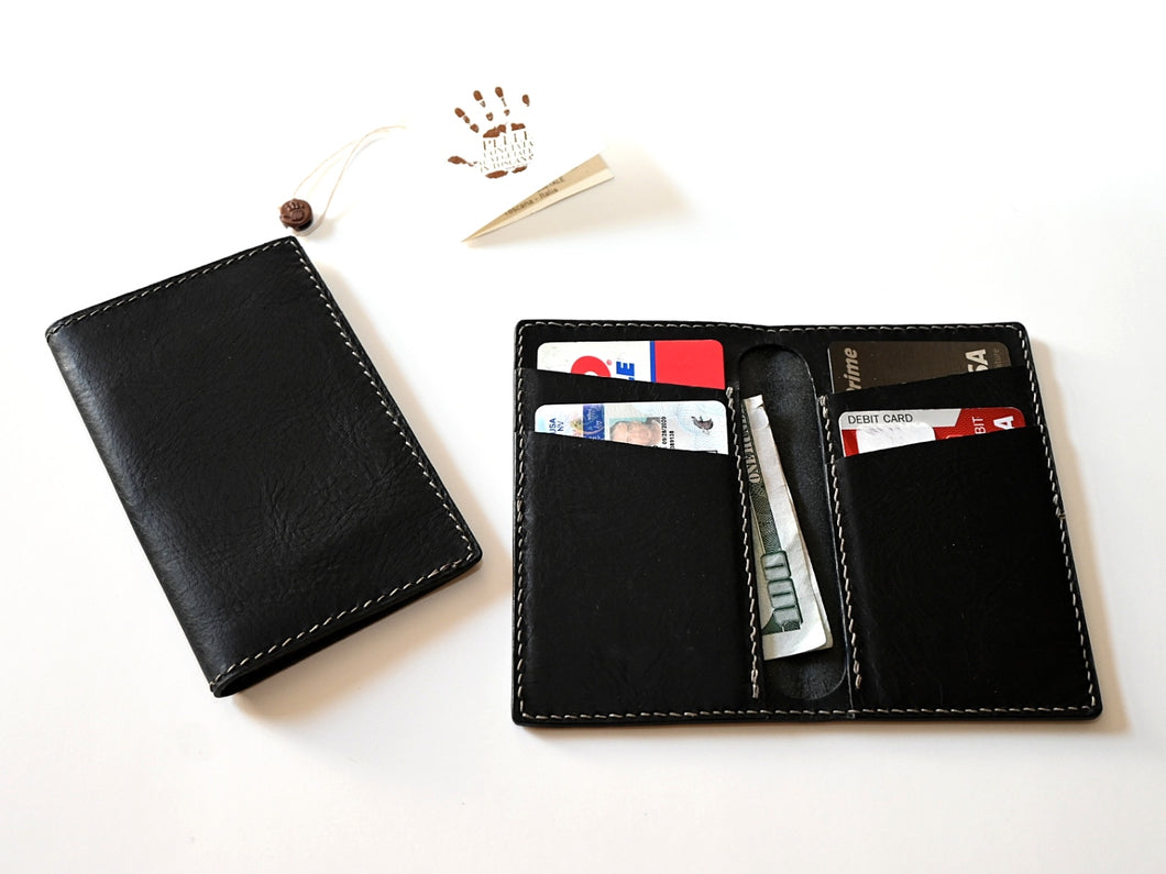SCJ Front Pocket Full Leather Bi-fold Wallet (Gray Stitching)