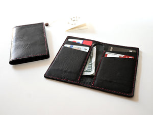 SCJ Front Pocket Full Leather Bi-fold Wallet (Burgundy Stitching)