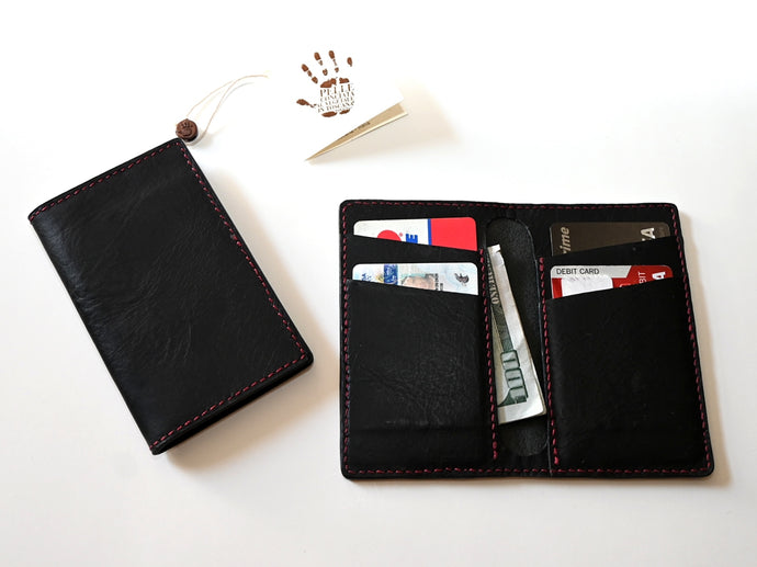 SCJ Front Pocket Full Leather Bi-fold Wallet (Burgundy Stitching) - Sin City Jokers